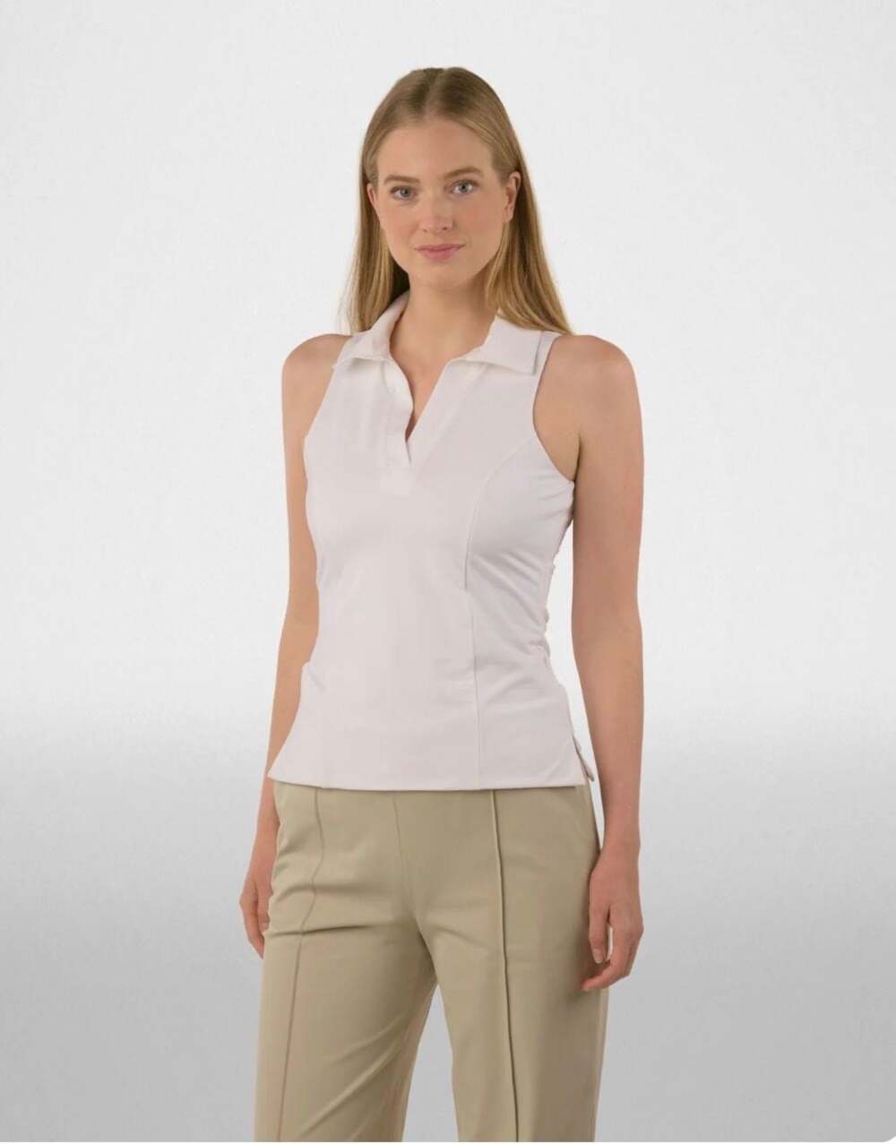 Good Good Women's Pure Sleeveless Split Neck Polo Medium